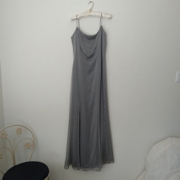 Pearl Grey Chiffon Slip Gown with Flowy Chiffon Floor Length Bolero Shawl  Sz8 - Picture 9 of 13